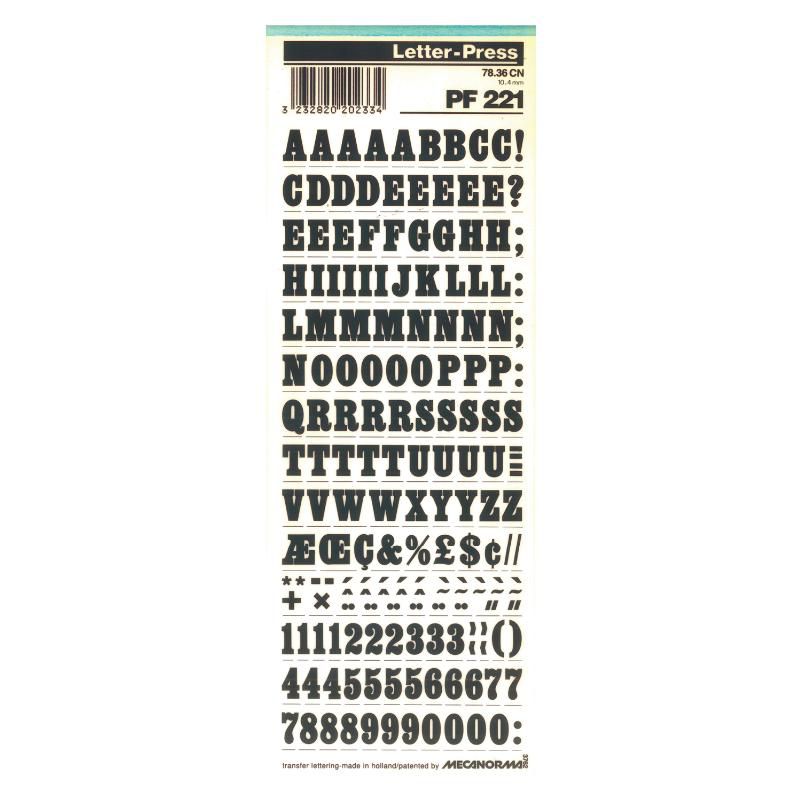 Mecanorma Harfler Transfer Şablon Letraset PF 221 10.4 mm Mecanorma Harfler Transfer Şablon Letraset PF 221 10.4 mm