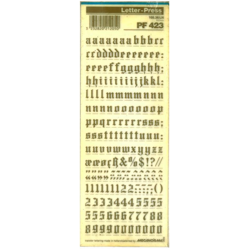Mecanorma Altın Yaldız Harfler Transfer Şablon Letraset PF 423 9.6 mm