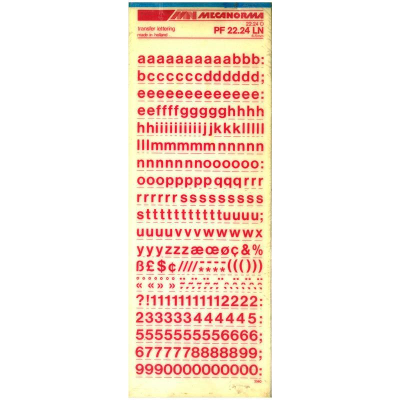Mecanorma Kırmızı Harfler Transfer Şablon Letraset PF 22.24 6.5 mm