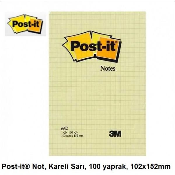 Post-it 662 Yapışkanlı Not Kağıdı Sarı Büyük Boy 100 YP 102X152 Kareli