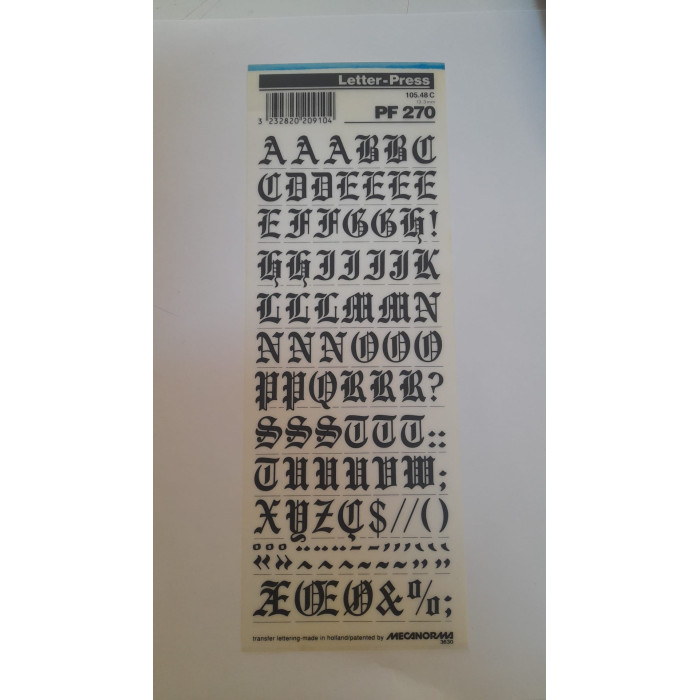 Mecanorma Harfler Transfer Şablon Letraset PF 270 13.3 mm Mecanorma Harfler Transfer Şablon Letraset PF 270 13.3 mm