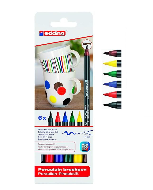 Edding Keçeli kalem Porselen Kalemi Ana Renkler 6 RENK Yuvarlak Uçlu