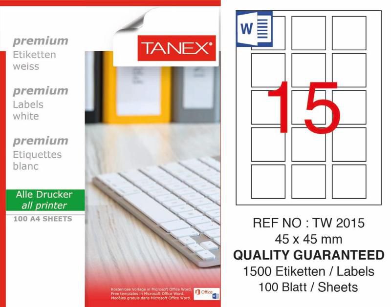 Tanex Lazer Etiket 100 YP 1500 LÜ 45X45 Laser-Copy-Inkjet TW-2015