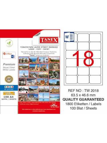Tanex Lazer Etiket 100 YP 1800 LÜ 63.5X46.6 Laser-Copy-Inkjet TW-2018