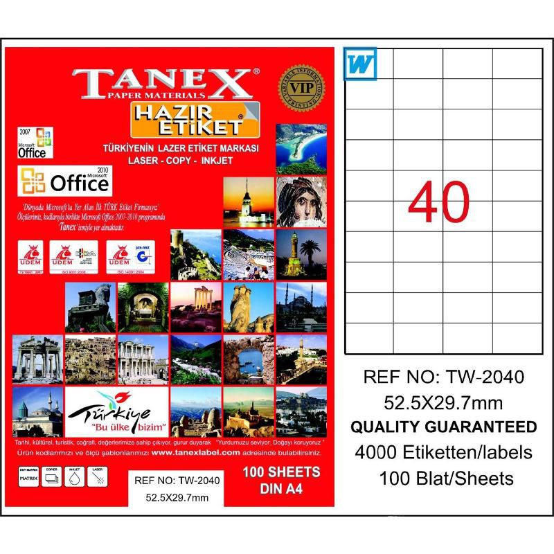 Tanex Lazer Etiket 100 YP 4000 Lİ 52.5X29.7 Laser Copy Inkjet TW 2040