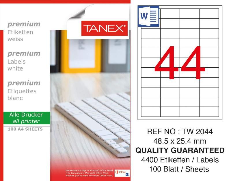 Tanex Lazer Etiket 100 YP 4400 LÜ 48.5X25.4 Laser Copy Inkjet TW 2044