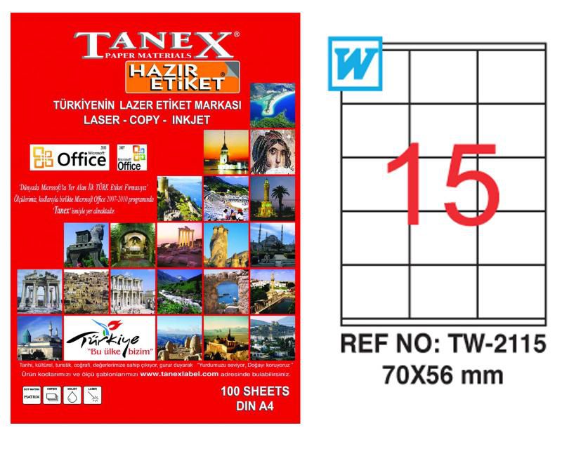 Tanex Lazer Etiket 100 YP 1500 LÜ 70X56 Laser Copy Inkjet TW 2115