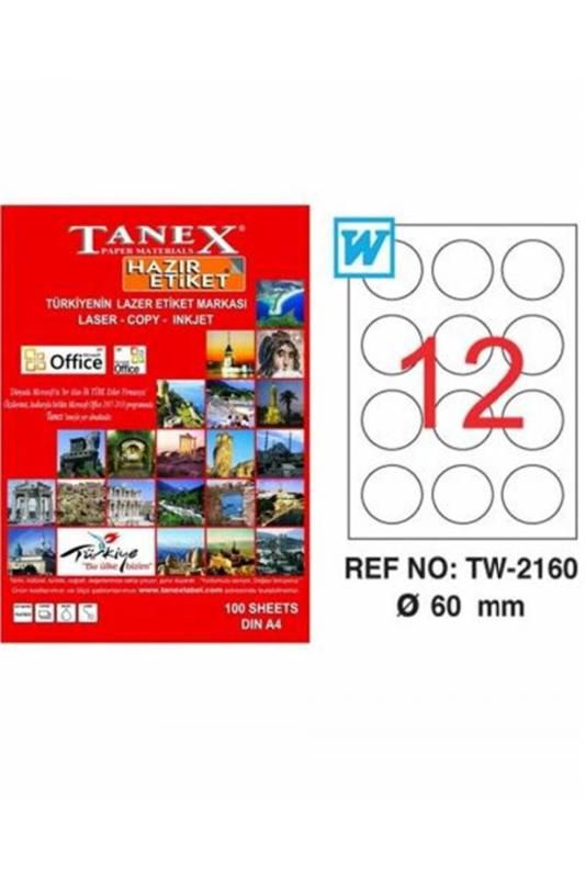 Tanex Lazer Etiket 100 YP 1200 LÜ 0.60 MM Laser Copy Inkjet Yuvarlak TW 2160