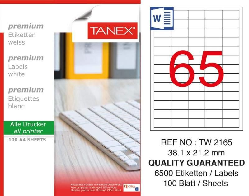 Tanex Lazer Etiket 100 YP 6500 LÜ 38.1X21.2 Laser Copy Inkjet TW 2165