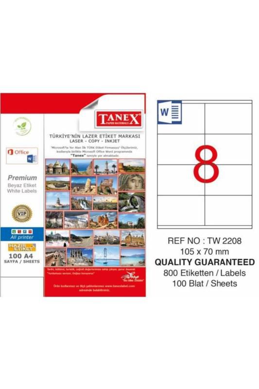 Tanex Lazer Etiket 100 YP 800 LÜ 105X70 Laser Copy Inkjet TW 2208