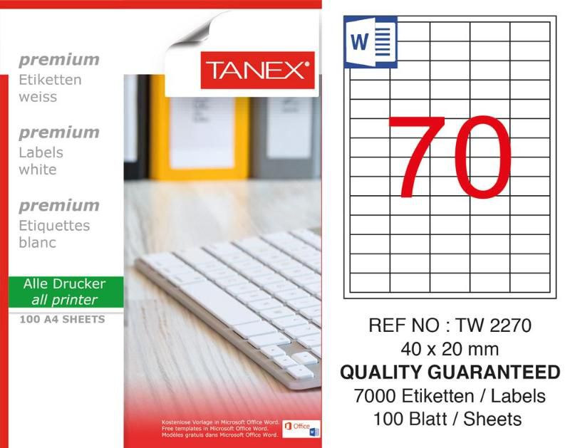 Tanex Lazer Etiket 100 YP 7000 Lİ 20X40 Laser Copy Inkjet TW 2270