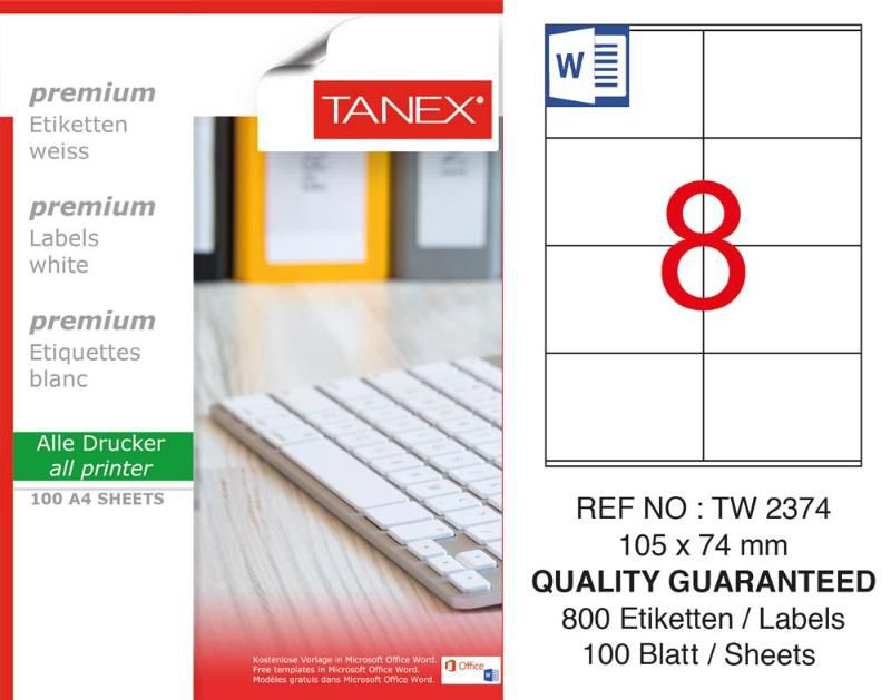 Tanex Lazer Etiket 100 YP 800 LÜ 105X74.25 Laser Copy Inkjet TW 2374