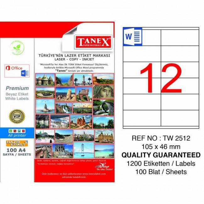 Tanex Lazer Etiket 100 YP 1200 LÜ 105X46 Laser Copy Inkjet TW 2512