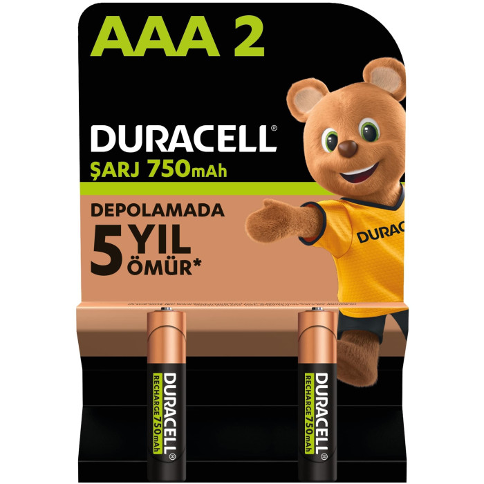 Duracell Şarjlı İnce Kalem Pil (AAA) 1,2 V 2 Lİ 750 mAh Duracell Şarjlı İnce Kalem Pil (AAA) 1,2 V 2 Lİ 750 mAh