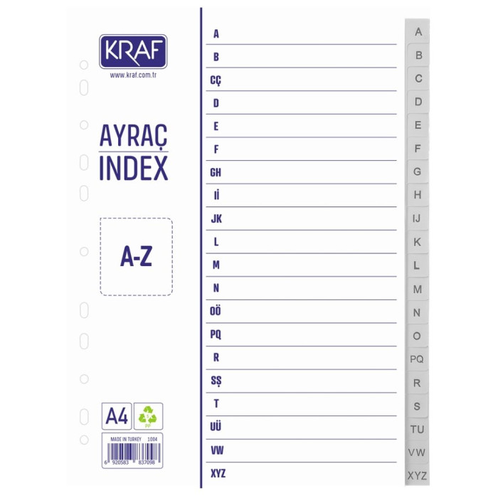 Kraf Seperatör A-Z Plastik A4 1004