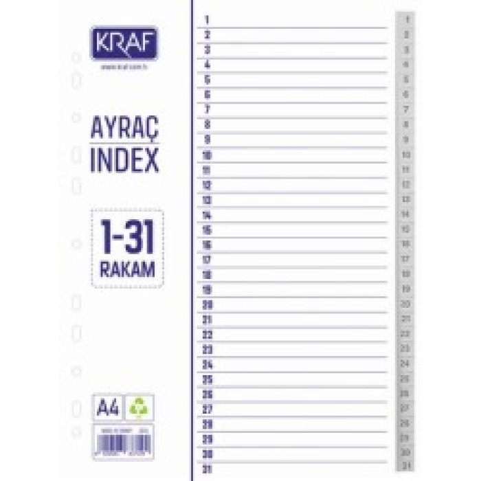 Kraf Seperatör 1-31 Rakamlı Plastik A4 1031 Kraf Seperatör 1-31 Rakamlı Plastik A4 1031