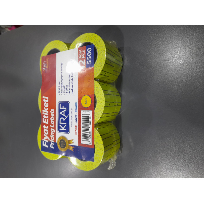 Kraf Fiyat Etiketi 12`li Fosforlu Sarı Kraf Fiyat Etiketi 12`li Fosforlu Sarı