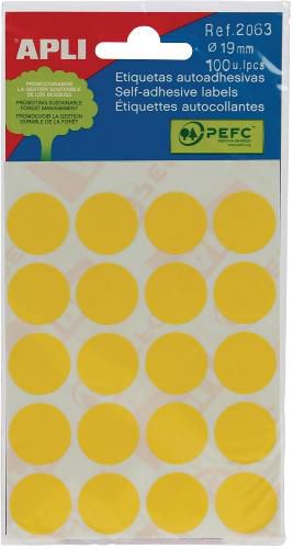 Apli 19MM Sarı 100Lü Yuvarlak Etiket