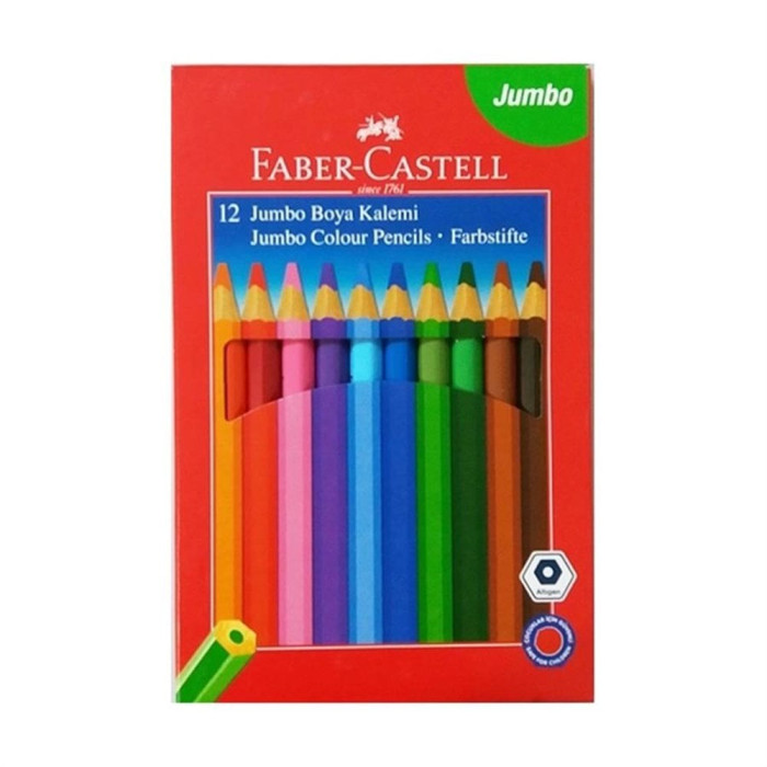 Faber-Castell Kuru Boya Karton Kutu Jumbo Tam Boy Altıgen 12 Renk 11 66 15