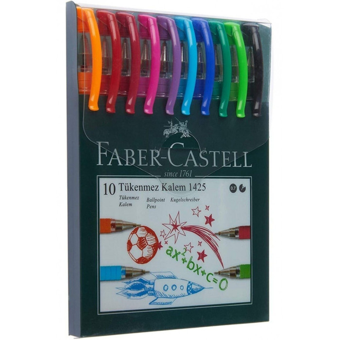 Faber-Castell 142557 Tükenmez Kalem 0.7 MM İğne Uç Karışık Renk 10 lu