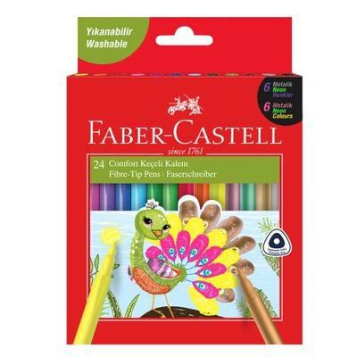 Faber Castell Keçeli Boya Kalemi Metalik ve Neon Yıkanabilir 24 Renk