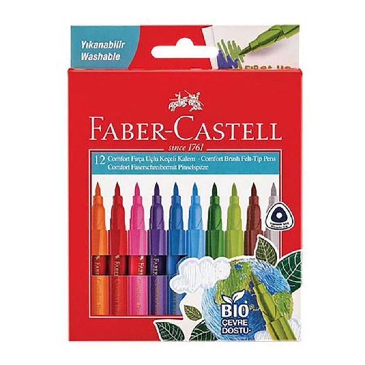 Faber Castell Keçeli Boya Kalemi Fırça Uç Yıkanabilir Bio 12 Renk Comfort