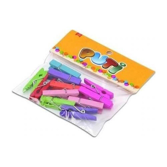 Puti Ahşap Mandal Renkli 12`li Büyük 8801