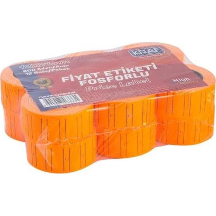 Kraf Fiyat Etiketi 12 rulo Fosforlu Turuncu