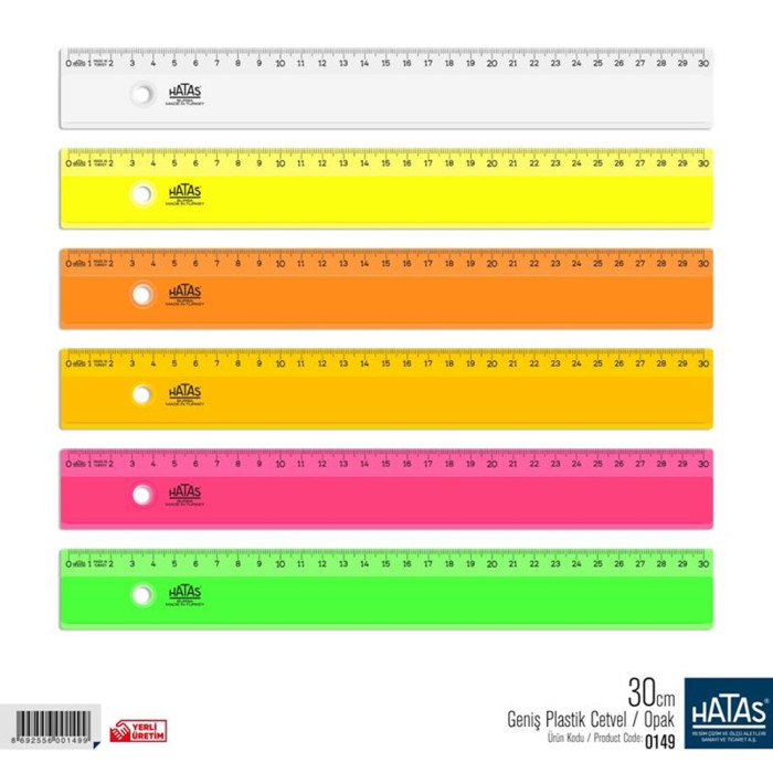 Hatas Plastik Geniş Karışık Renk Opak 30 CM Hatas Plastik Geniş Karışık Renk Opak 30 CM