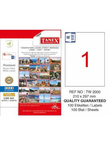 Tanex Lazer Etiket 100 YP 100 LÜ 210X297 Laser-Copy-Inkjet TW-2000