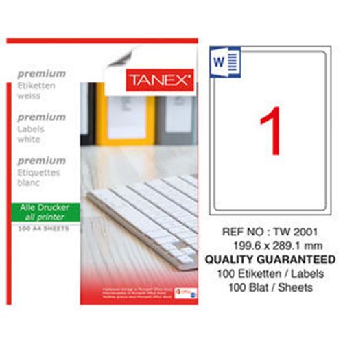 Tanex Lazer Etiket 100 YP 100 LÜ 199.6X289.1 Laser-Copy-Inkjet TW-2001