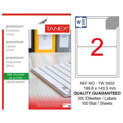 Tanex Lazer Etiket 100 YP 200 LÜ 199.6X143.5 Laser-Copy-Inkjet TW-2002