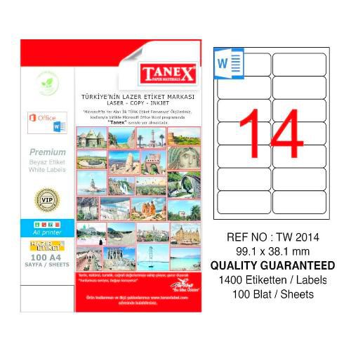 Tanex Lazer Etiket 100 YP 1400 LÜ 99.1X38.1 Laser-Copy-Inkjet TW-2014