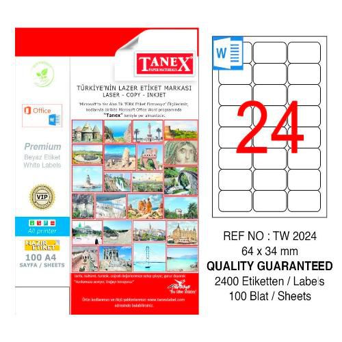 Tanex Lazer Etiket 100 YP 2400 LÜ 64X34 Laser Copy Inkjet TW 2024