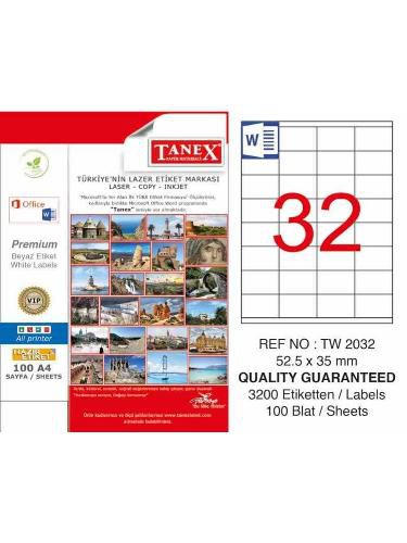 Tanex Lazer Etiket 100 YP 3200 LÜ 52.5X35 Laser-Copy-Inkjet TW-2032