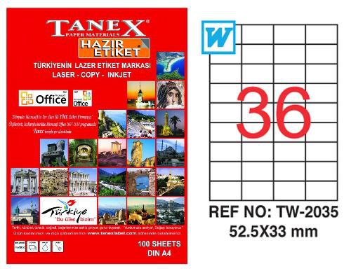 Tanex Lazer Etiket 100 YP 3600 LÜ 52.5X33 Laser-Copy-Inkjet TW-2035
