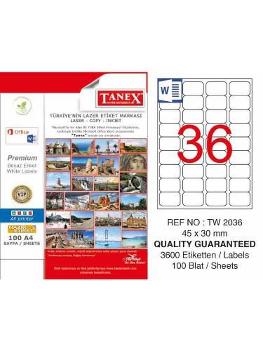 Tanex Lazer Etiket 100 YP 3600 LÜ 45X30 Laser-Copy-Inkjet TW-2036