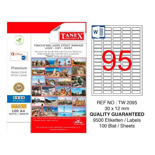 Tanex Lazer Etiket 100 YP 9500 LÜ 30X12 Laser Copy Inkjet TW 2095