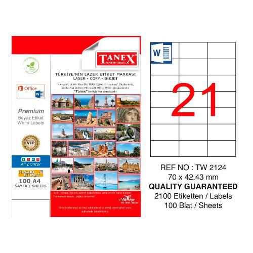 Tanex Lazer Etiket 100 YP 70X42 Laser Copy Inkjet TW 2124