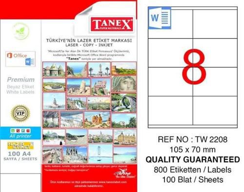 Tanex Lazer Etiket 100 YP 800 LÜ 105X70 Laser-Copy-Inkjet TW-2208