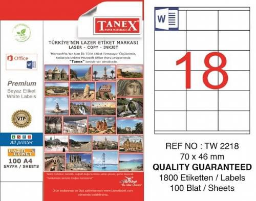 Tanex Lazer Etiket 100 YP 1800 LÜ 70X46 Laser-Copy-Inkjet TW-2218 Tanex Lazer Etiket 100 YP 1800 LÜ 70X46 Laser-Copy-Inkjet TW-2218