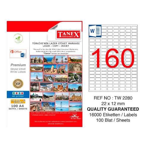 Tanex Lazer Etiket 100 YP 16000 Lİ 22X12 Laser Copy Inkjet TW 2280