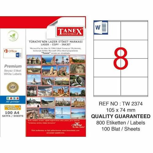 Tanex Lazer Etiket 100 YP 105X74,25 Laser-Copy-Inkjet TW-2374 Tanex Lazer Etiket 100 YP 105X74,25 Laser-Copy-Inkjet TW-2374