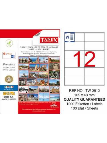 Tanex Lazer Etiket 100 YP 1200 LÜ 105X48 Laser Copy Inkjet TW 2612