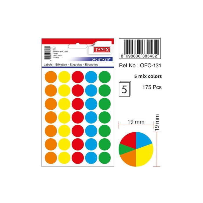 Tanex 175 Lİ KARIŞIK RENK CFC-131 19mm Etiket Tanex 175 Lİ KARIŞIK RENK CFC-131 19mm Etiket